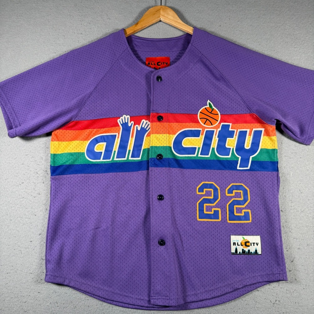 Just Don All City Purple Rainbow‎ Mesh Baseball Jersey Mens Large 22 Streetwear